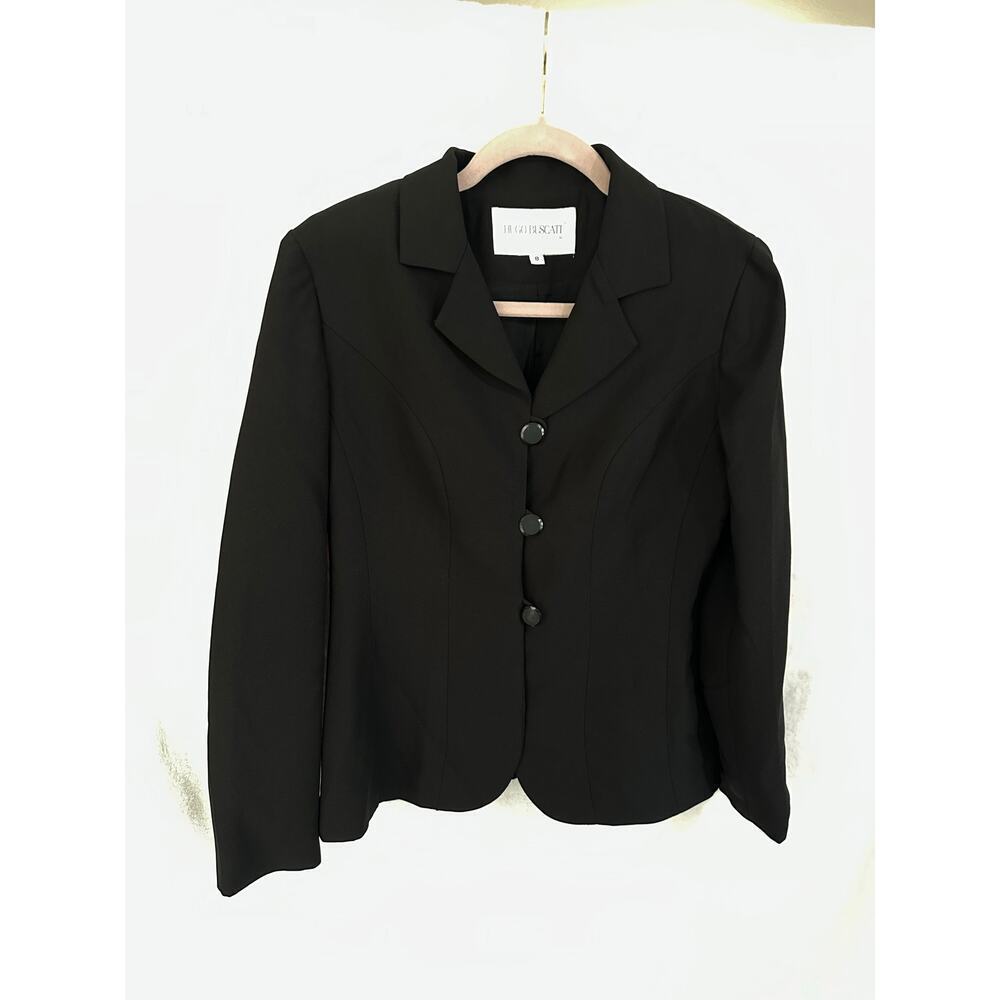 Vintage Hugo Buscati Collection 3 Button Black Blazer Sz 8 Fitted Sleek Career